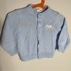 Vintage Light Blue Baby Knit Cardigan with cute Embroidery